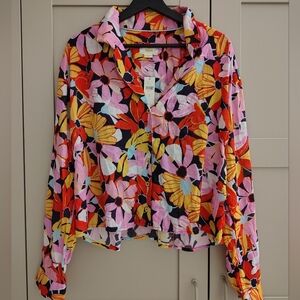 MAEVE Multicolor Crop Button Down Long Sleeve Blouse, XL. NWT